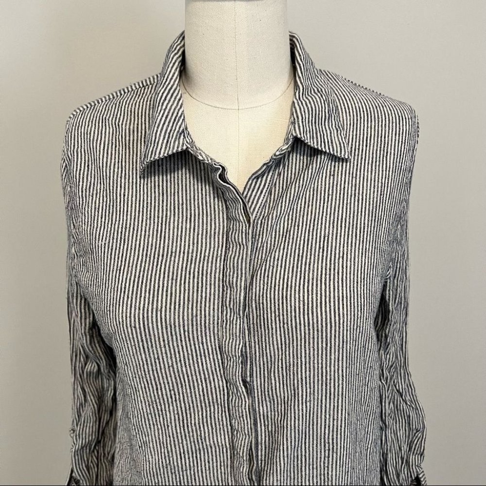 Anthropologie Sunday In Brooklyn Wiley Striped Button Down Cotton Blouse - Picture 3 of 11